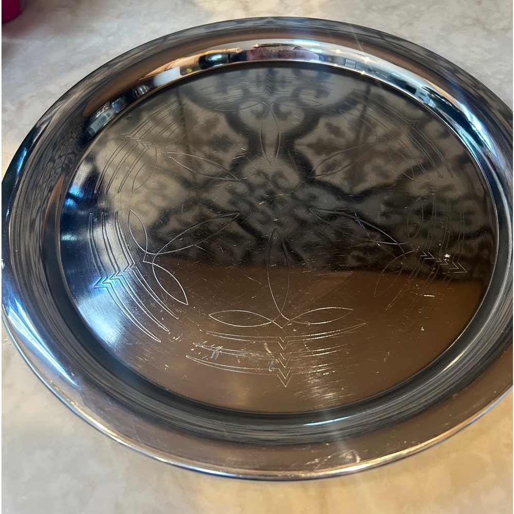 RARE-Mid Century Deco Chrome International Silver Co. #8903 Tray, Round 12 1/4"